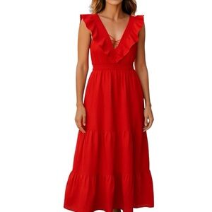 New red boho maxi dress